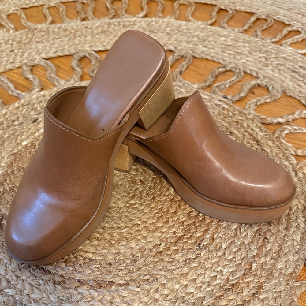 NATURALIZER Brown Leather Platform Mules - Picture 2 of 6